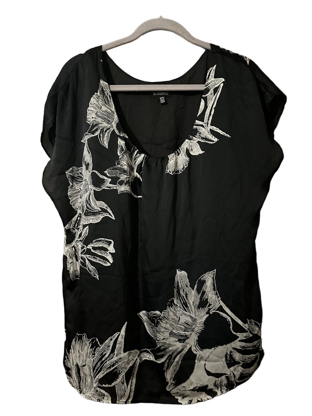 le chateau Black & White Iris Floral Scoop-Neck Tunic Top Size XL